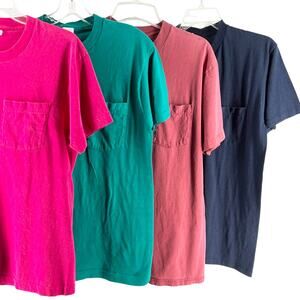 blank solid pocket tshirts 80s 90s vintage bundle of 4 single stitch